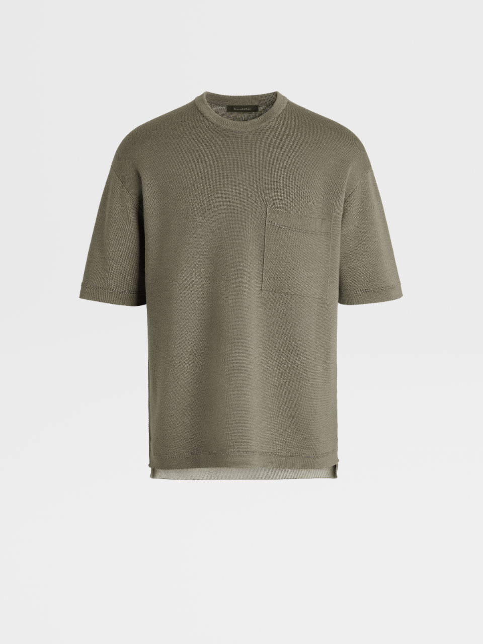 Light Military Green Silk Cashmere and Cotton Knit Short-sleeve T-shirt